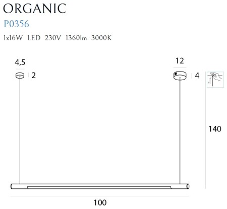 MAXLIGHT P0356 LAMPA WISZĄCA ORGANIC HORIZON 100CM ZŁOTA