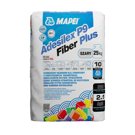 elastyczny klej do płytek z mikrowłóknami  ADESILEX P9 FIBER PLUS opinie  klej Mapei do gresu i płytek  zaprawa klejowa C2TE S1  klej do płytek na ogrzewanie podłogowe