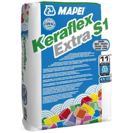 klej do płytek KERAFLEX EXTRA S1  Mapei KERAFLEX EXTRA S1 szary  elastyczny klej C2TE S1  klej do gresu i kamienia  klej do dużych płytek Mapei  klej do płytek na ogrzewanie podłogowe  zaprawa klejowa do tarasu i balkonu  klej Mapei do płytek ceramicznych