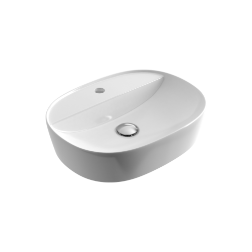 Przejdź do produktu Ronity 50S umywalka nablatowa 50x38 cm owalna z otworem na baterię, biały połysk