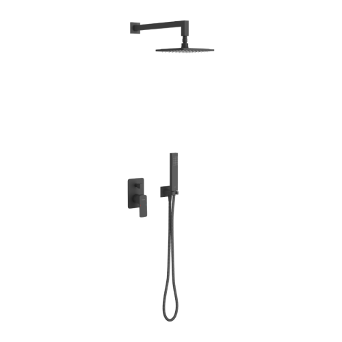 Przejdź do produktu Keria zestaw prysznicowo-wannowy podtynkowy z deszczownicą 20x20 cm, 2 funkcyjny, czarny mat