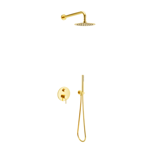 Przejdź do produktu PI zestaw prysznicowo-wannowy podtynkowy 2 funkcyjny z deszczownicą 25 cm, złoty połysk