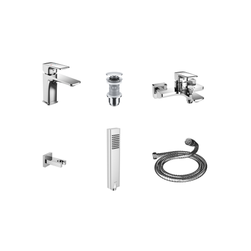 Przejdź do produktu Zestaw promocyjny Keria set 01 chrom bateria umywalkowa, bateria wannowo-prysznicowa, korek umywalkowy klik-klak, słuchawka prysznicowa Tor z wężem Regular oraz mocowaniem