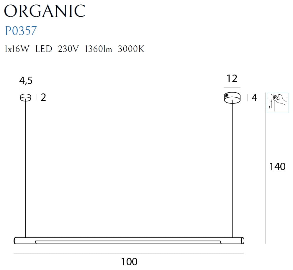 MAXLIGHT P0357 LAMPA WISZĄCA ORGANIC HORIZON 100CM BIAŁA