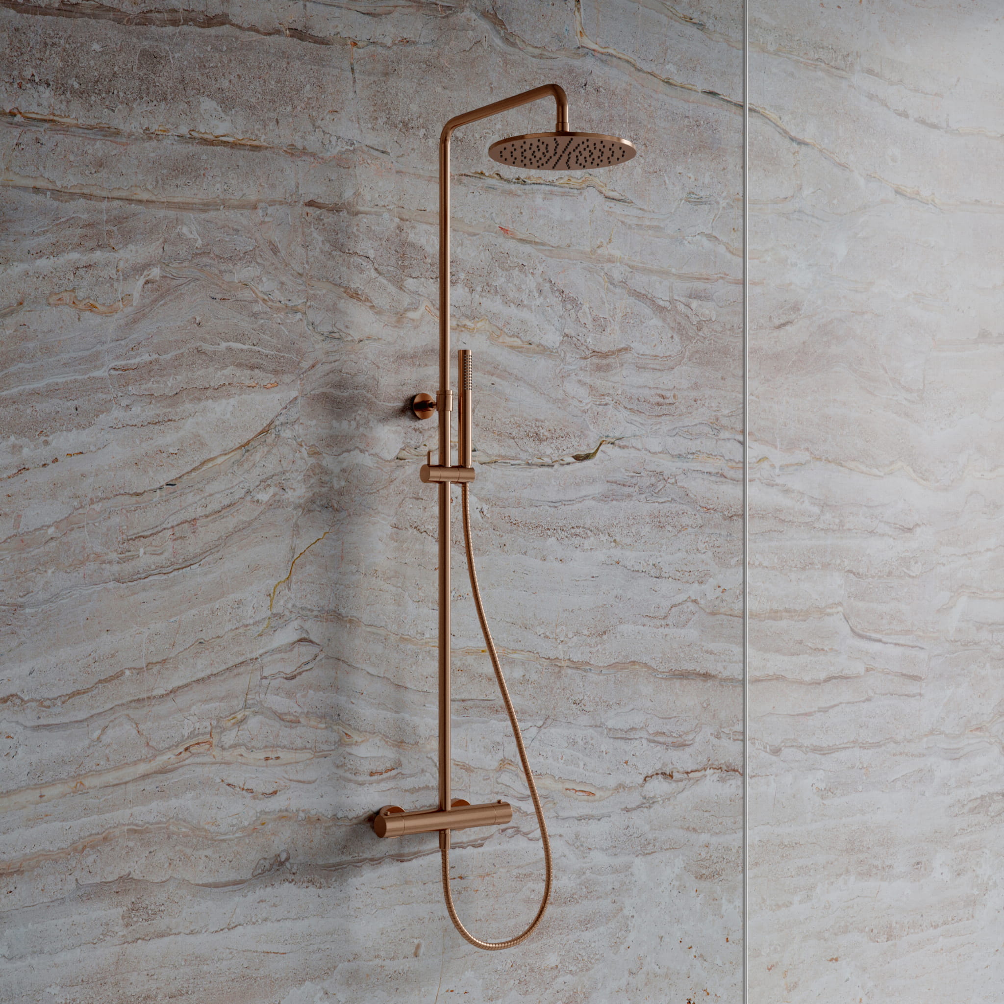 system prysznicowy natynkowy, miedź szczotkowana