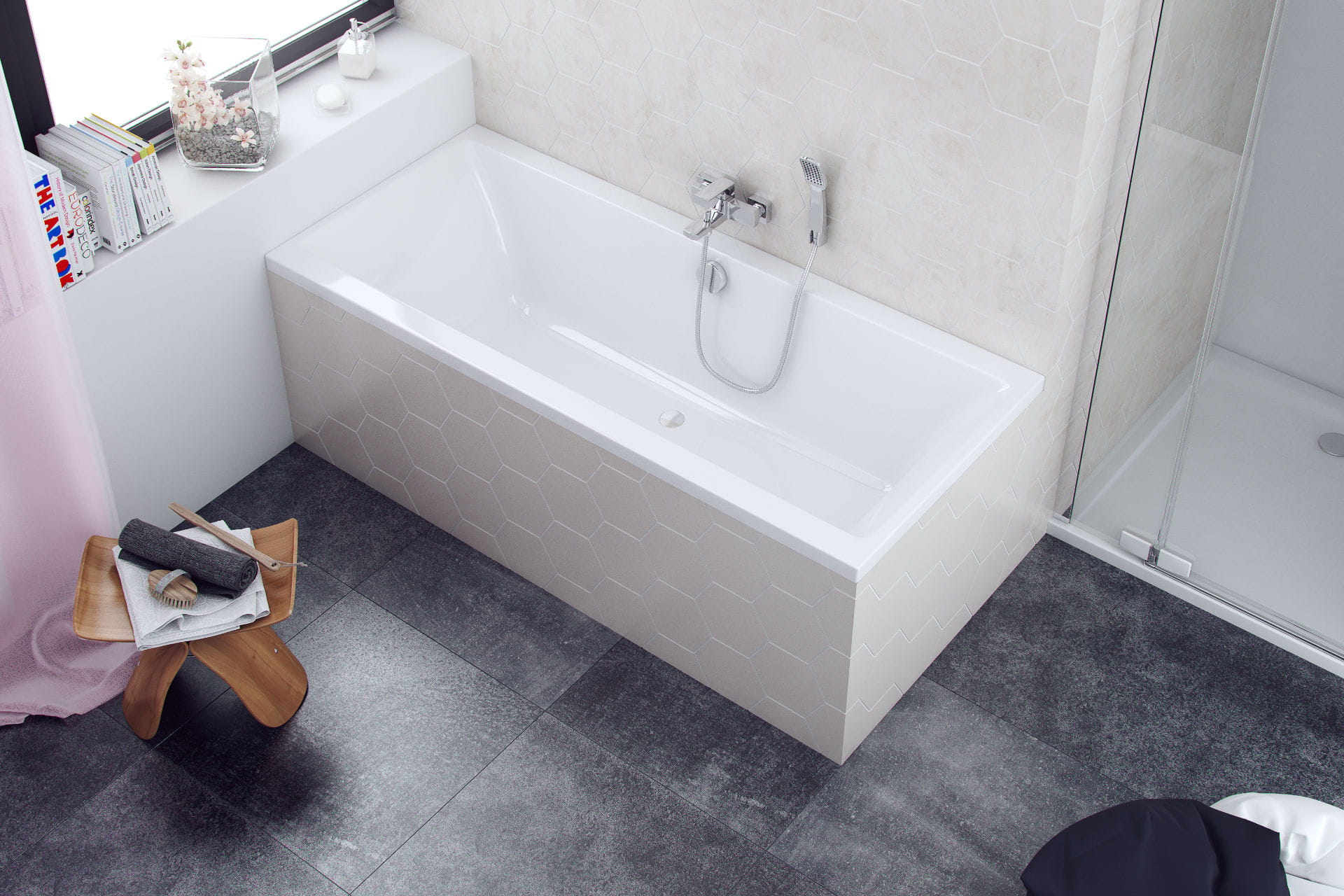 Wanna prostokątna Pryzmat 190x90 cm w białym połysku łączy nowoczesny design z komfortem kąpieli. Idealna do przestronnej łazienki, zapewnia funkcjonalność i elegancki wygląd wnętrza.